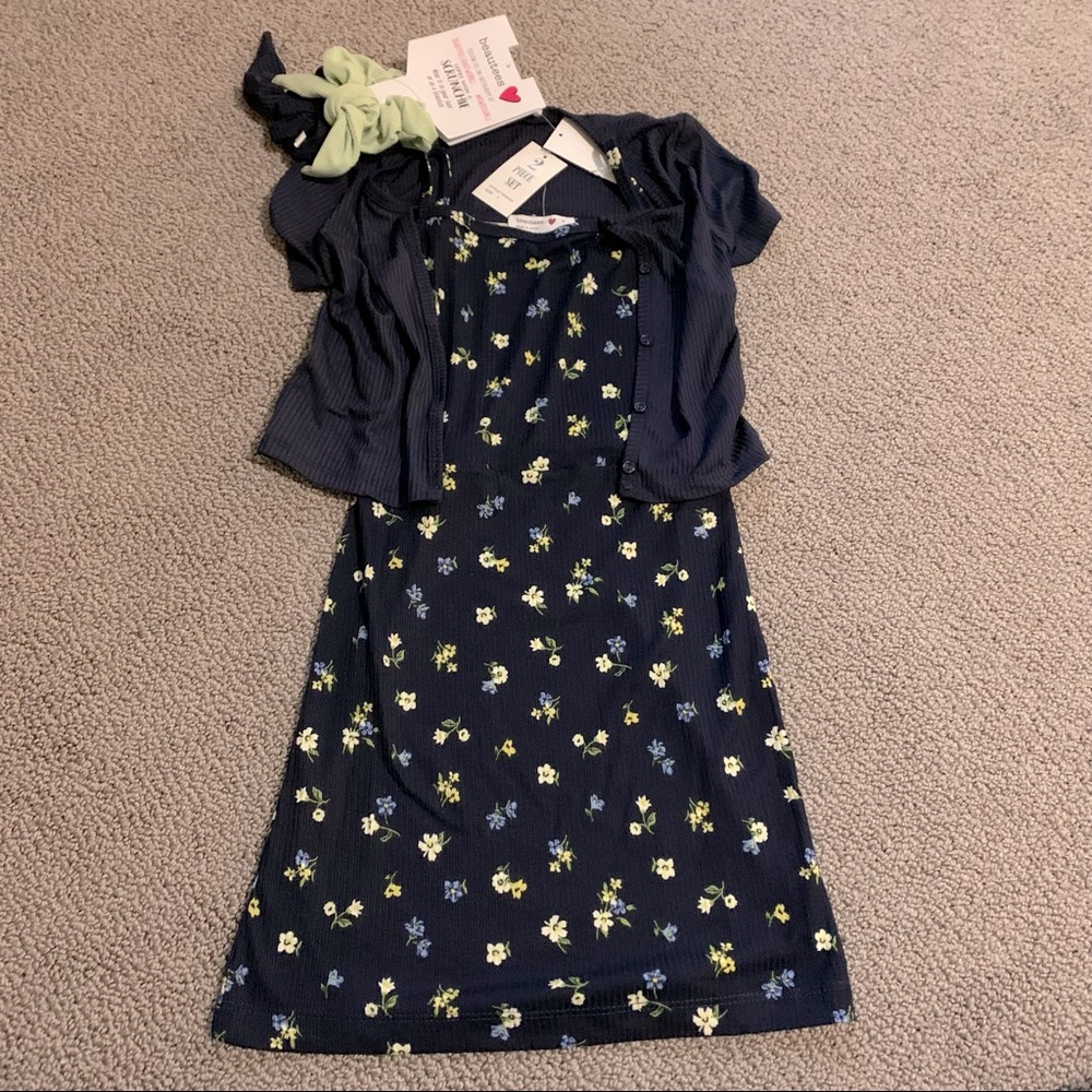 Beautees Dress and Cardigan Set with bonus Scrunchies